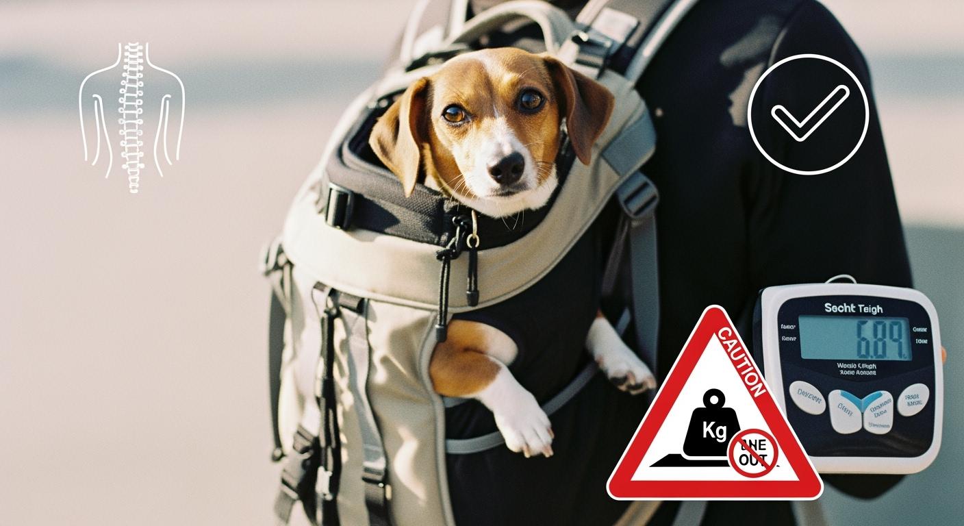 Short-legged dog resting in a backpack carrier with proper posture support