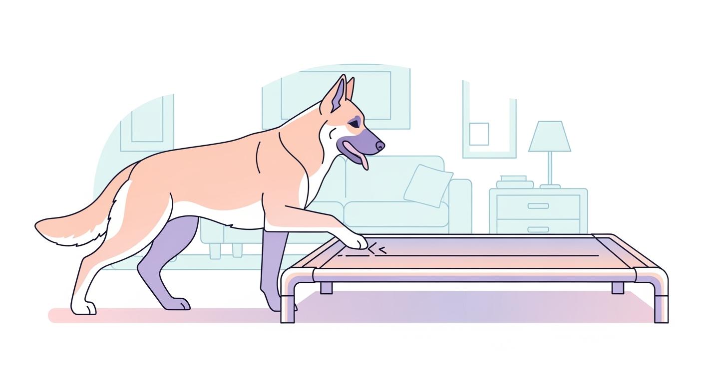 Large dog resting on a stable elevated bed with steel frame support