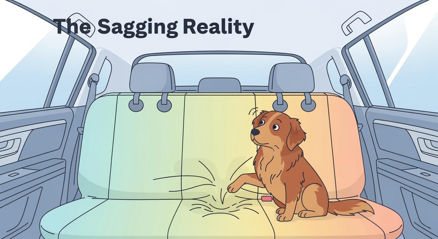 Dog sitting on rear bench seat with seat cover installed