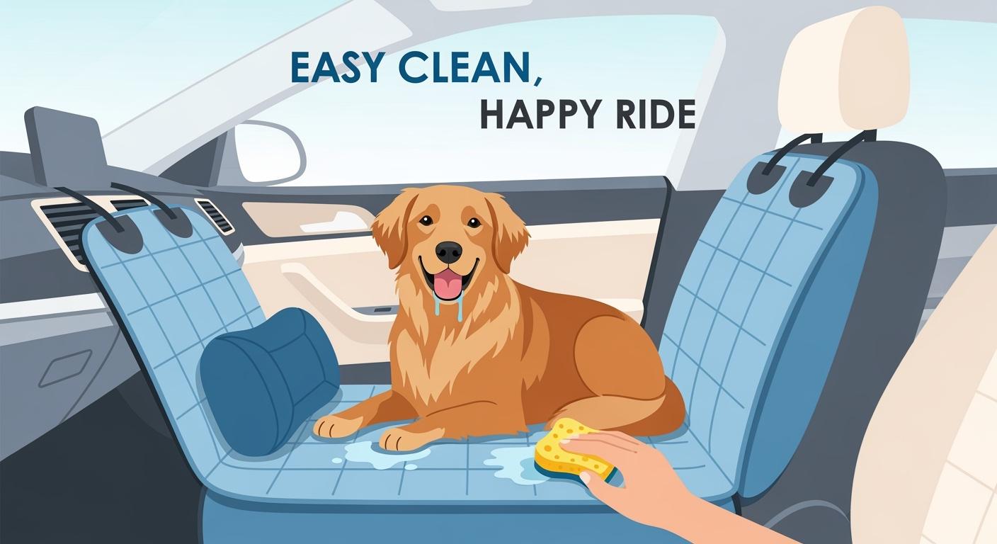 Dog riding in car back seat