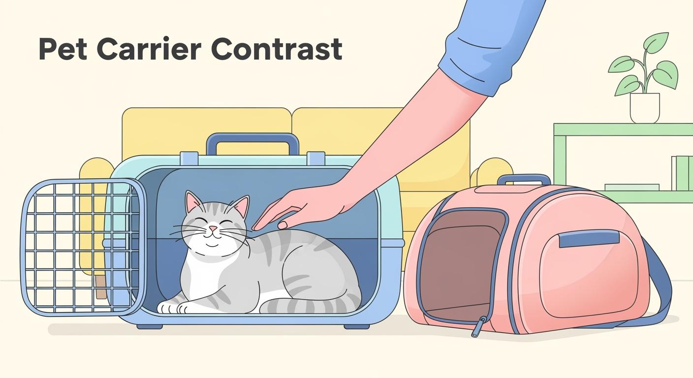 Cat hesitating at narrow carrier doorway