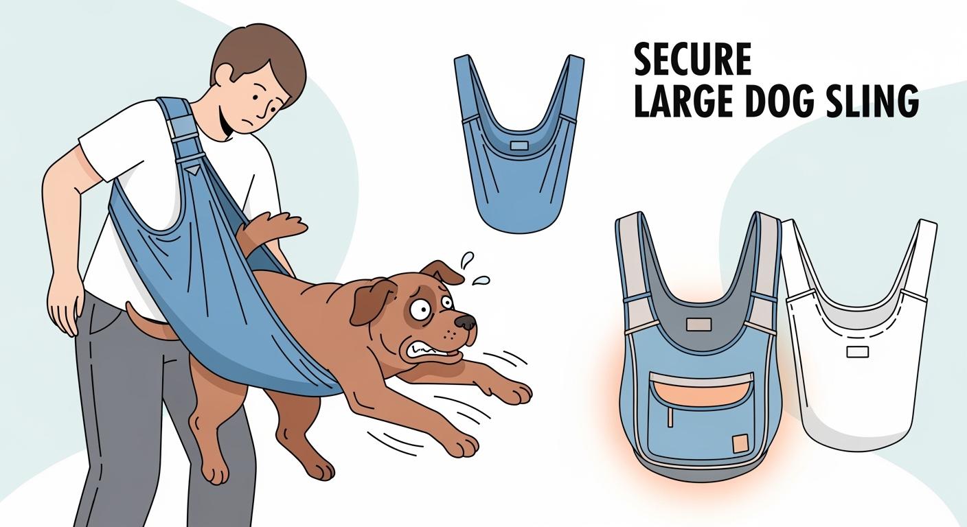 Large dog resting in a structured pet sling carrier with deep side panels