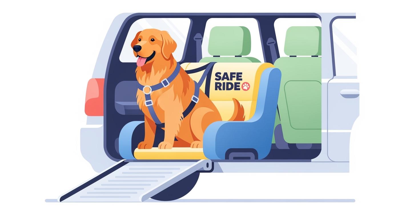 Large dog resting in a padded rear-seat travel setup
