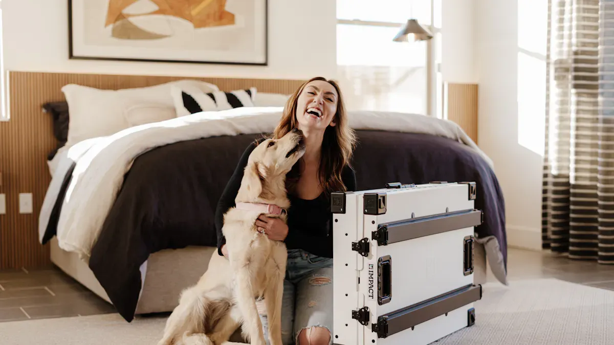 small dog stepping up onto a low profile elevated dog cot with a mesh suspension surface
