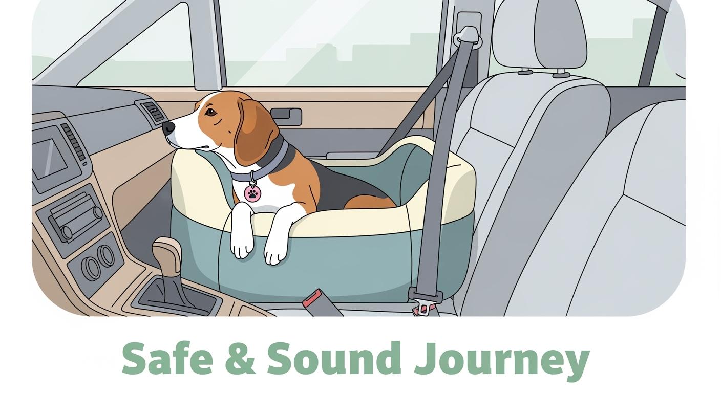 Anxious dog resting calmly in a padded car seat with raised sides