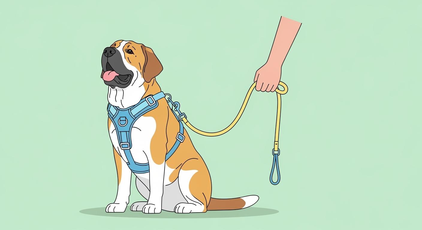 Large dog harness and leash set with padded straps displayed