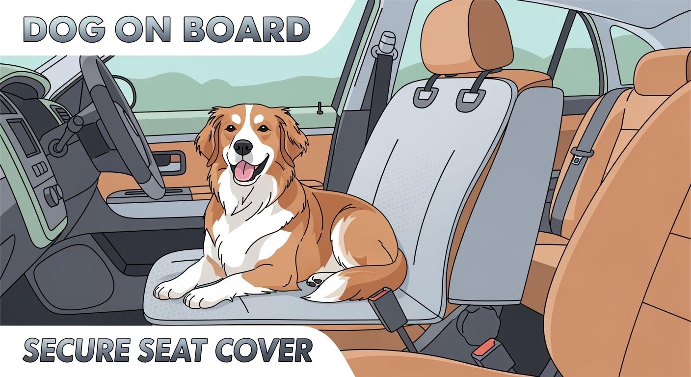 Dog sitting on a car seat cover protecting leather seats