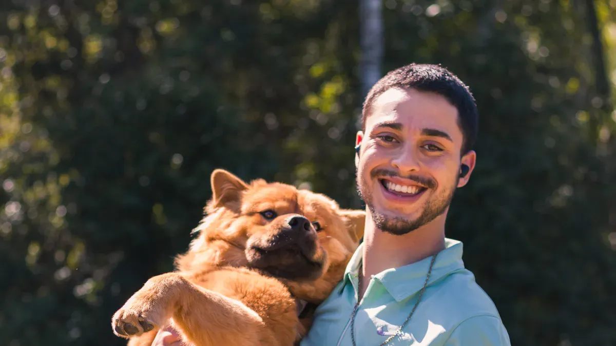 Full-body dog support harness on hiking trail