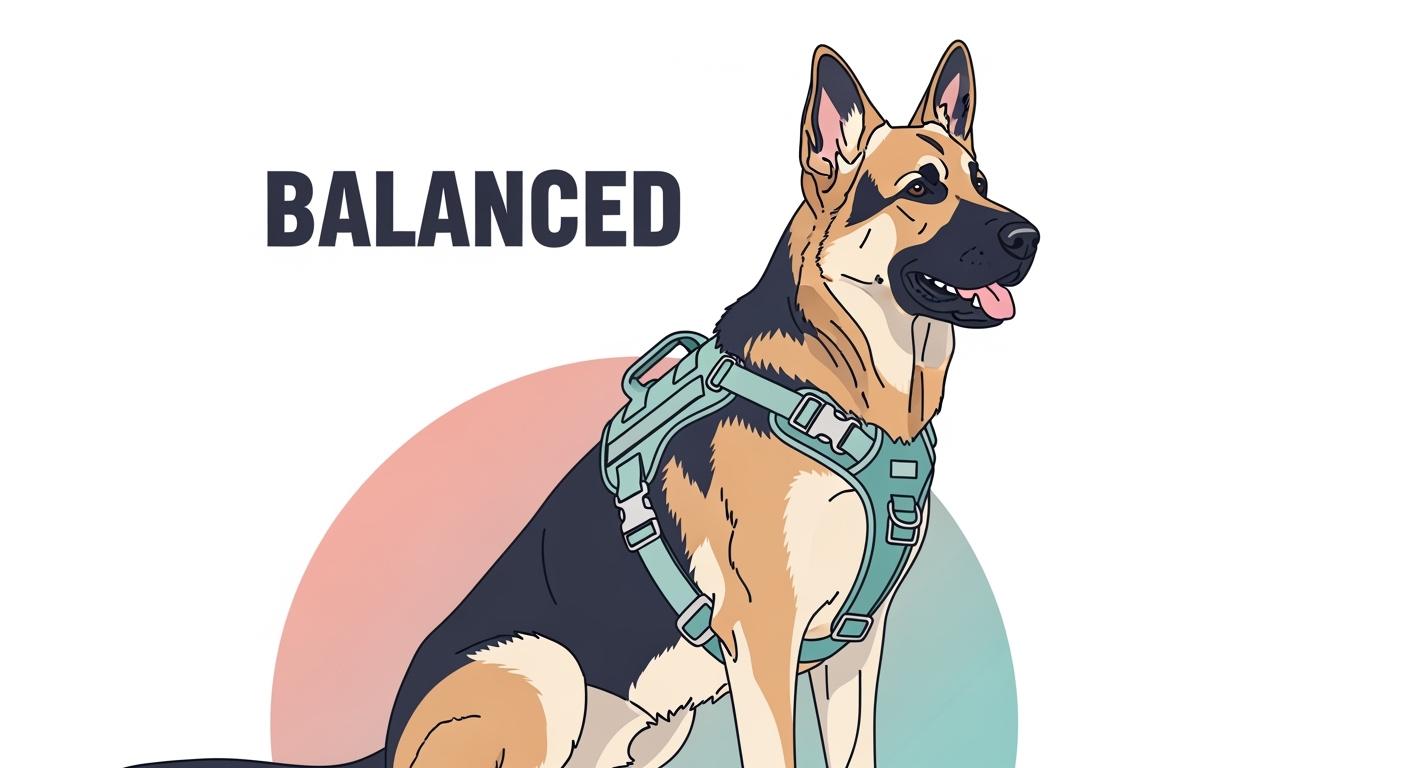 Tactical dog harness with low front panel design for large breed chest support