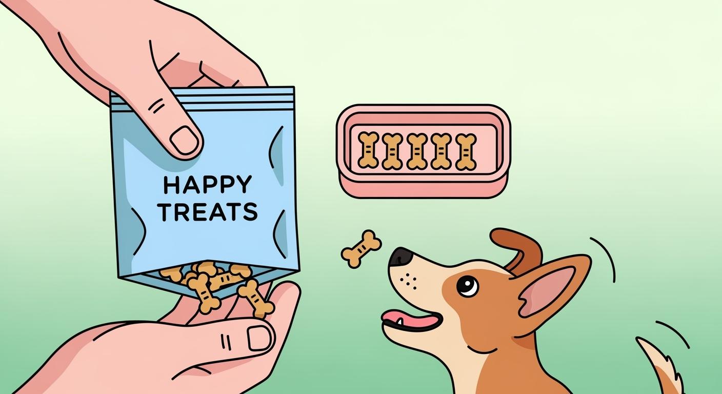 Hand reaching into a deep dog treat pouch struggling to find small treats buried at the bottom