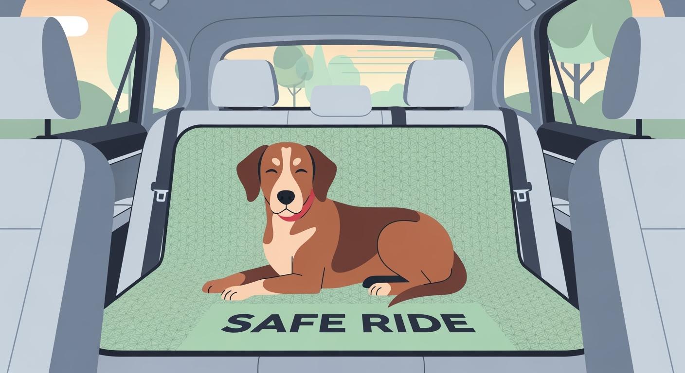 Dog standing on a car seat mat with non-slip backing