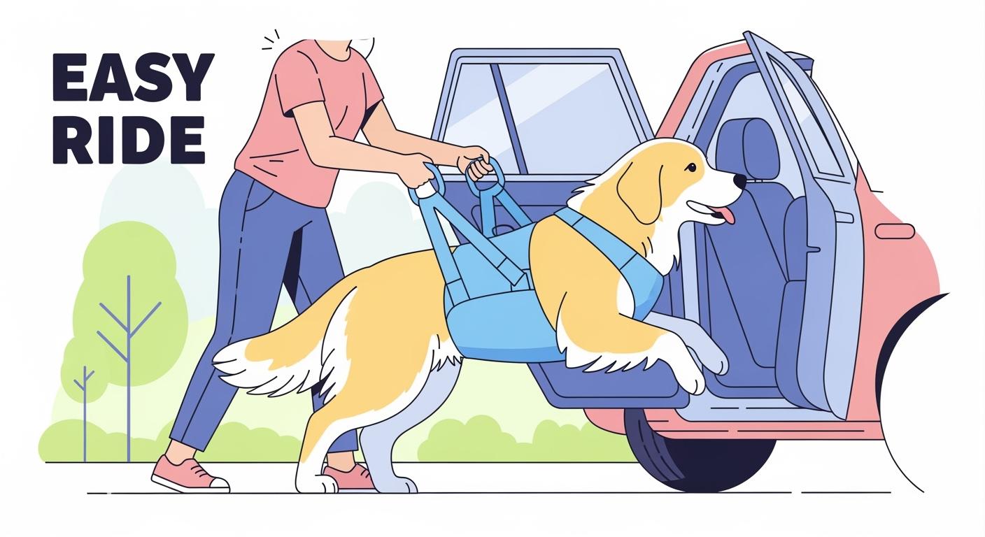 Large dog wearing a carry harness with wide chest and belly support panels
