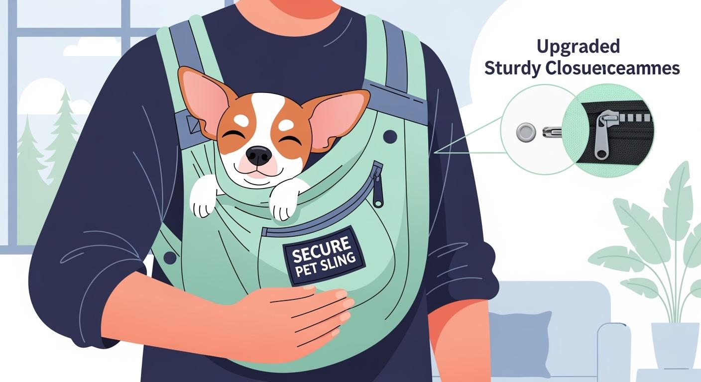 Small dog sitting securely in a carrier sling