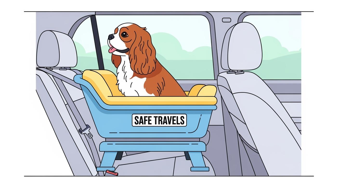 Dog sitting in an elevated car seat with a wide stabilizing base