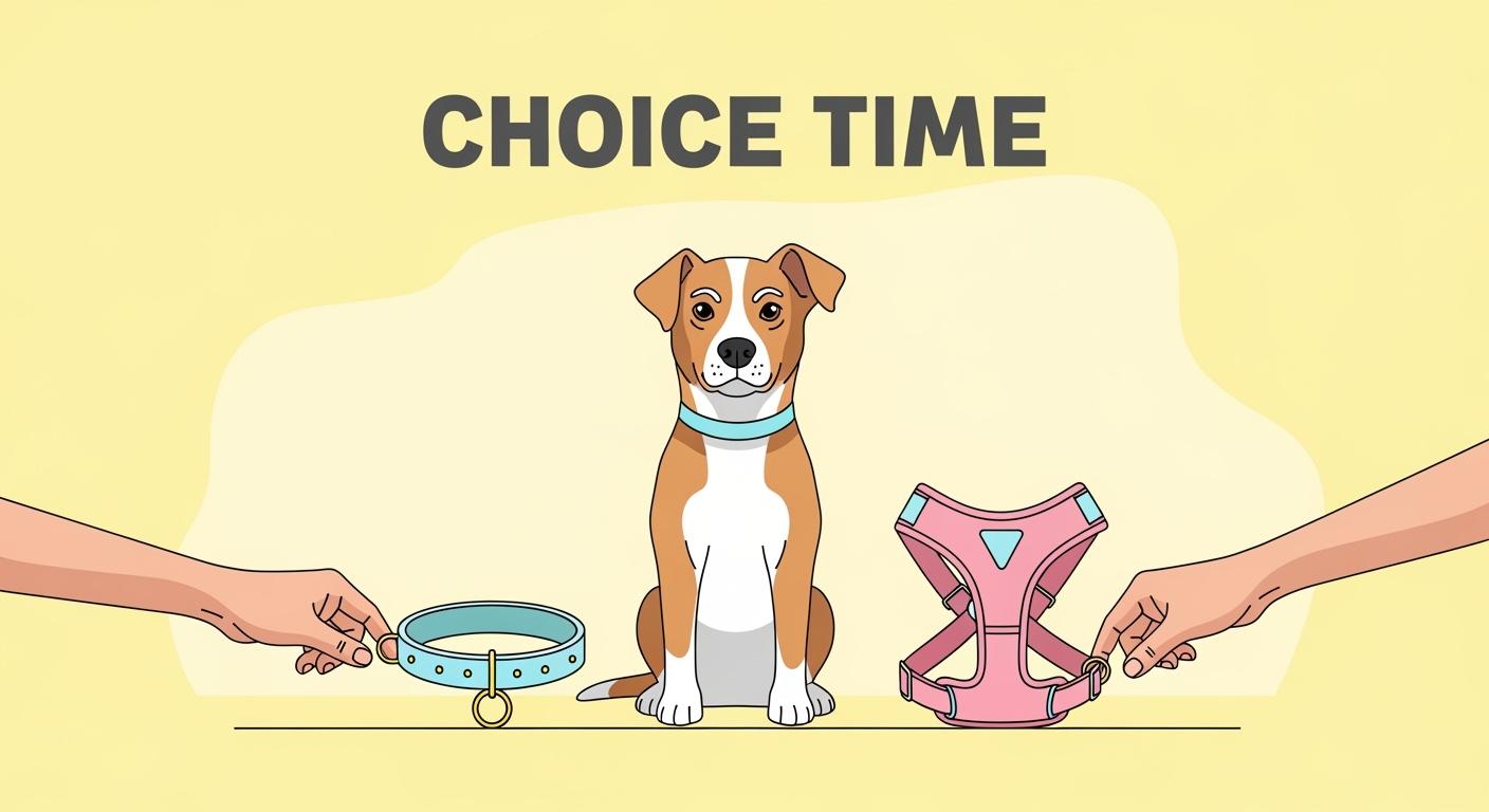 Dog collar vs dog harness setup during a calm outdoor walk