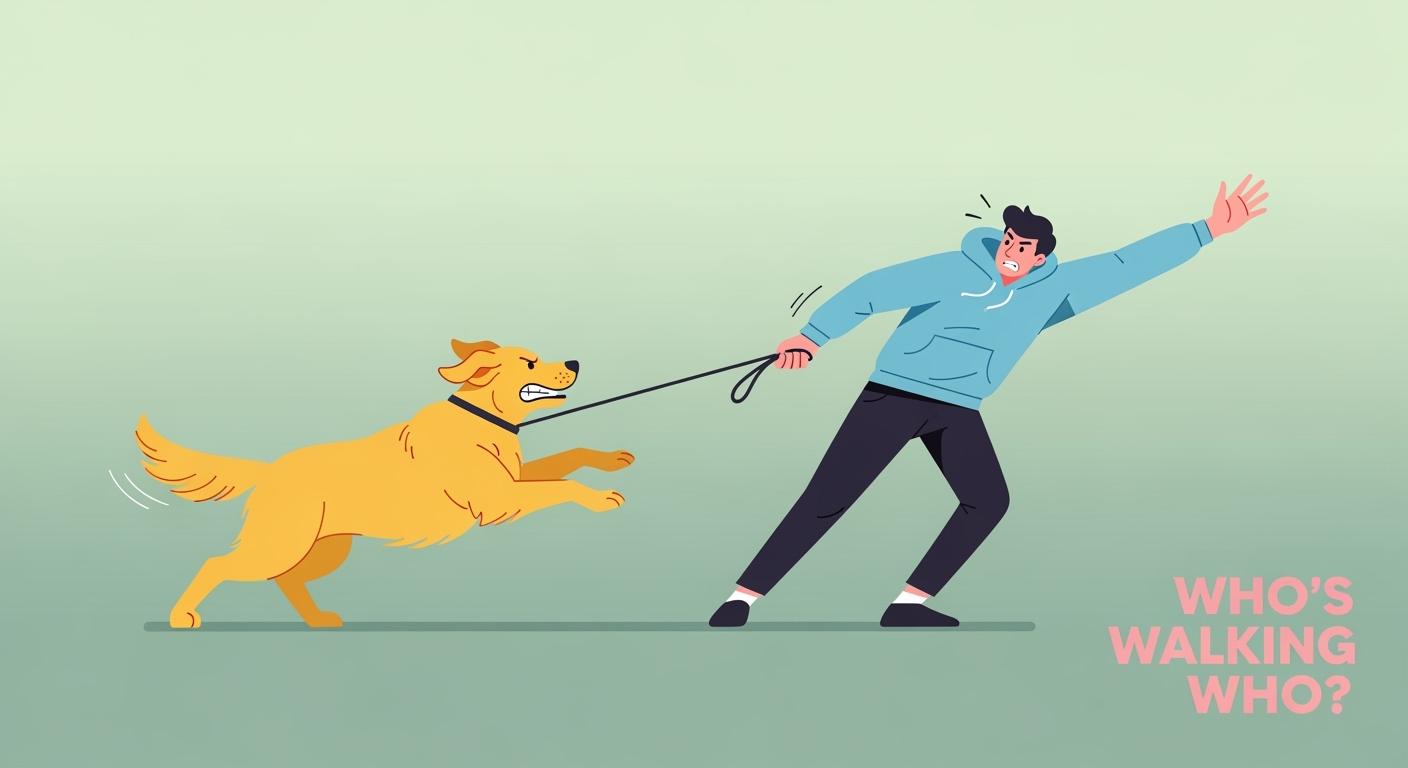 Large dog walking on leash with the handler keeping close control