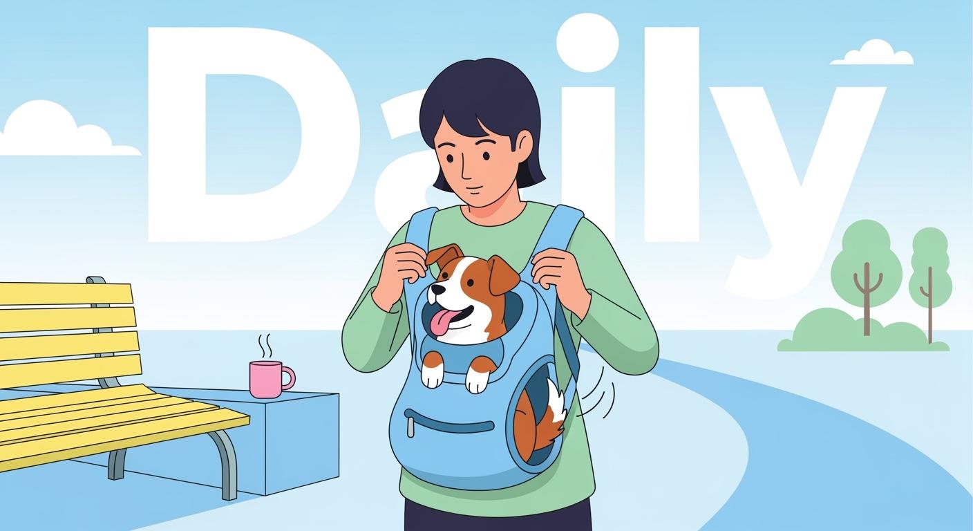 Front backpack dog carrier holding a small dachshund close