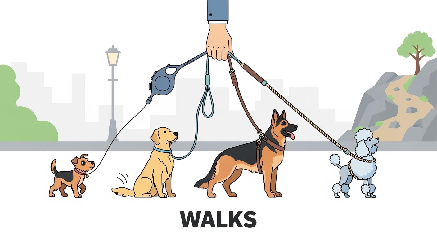 Dog walking on a leash outdoors