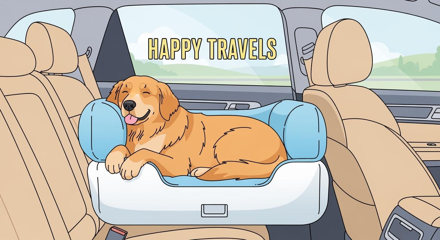 Large dog resting in a padded car seat bed