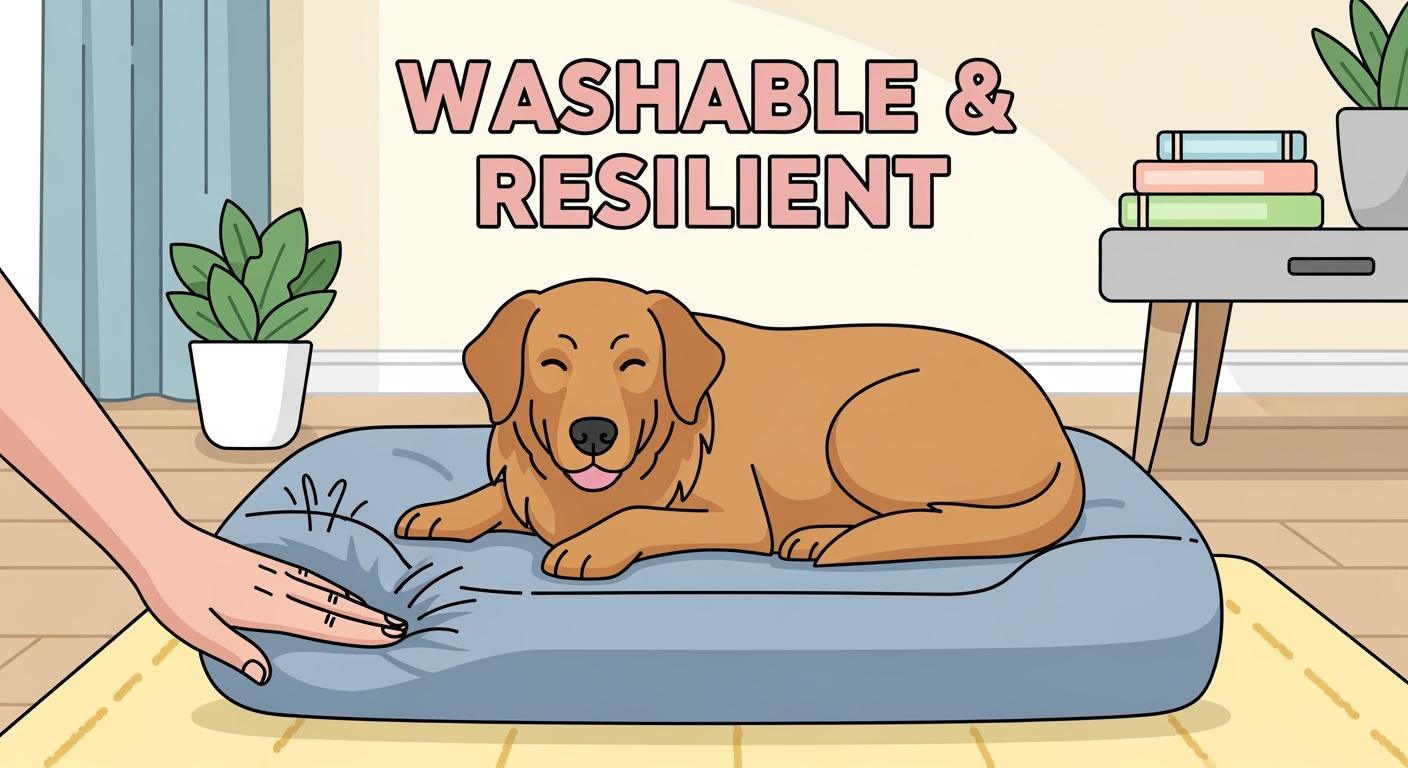 Washable medium dog bed with removable cover and foam support layer