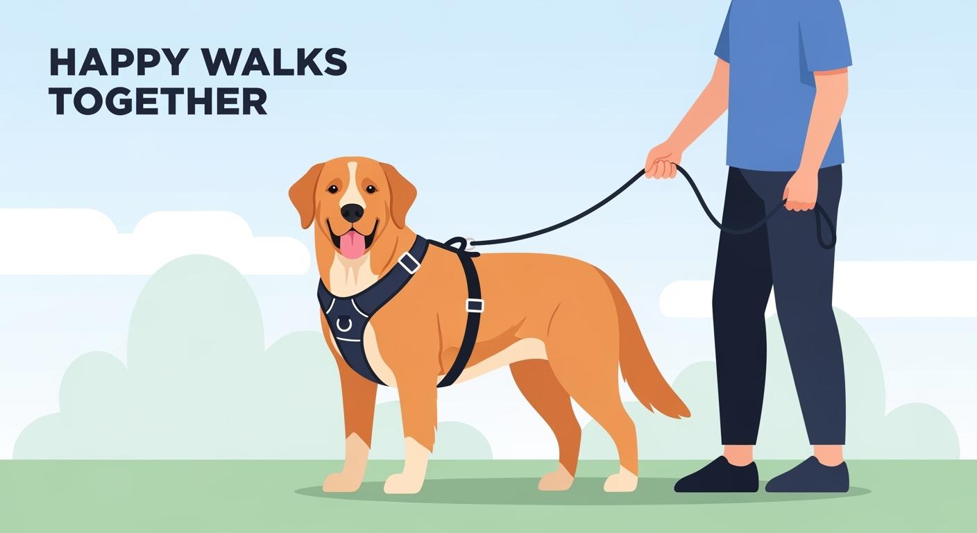 Extra large dog wearing a front-clip harness on a walk