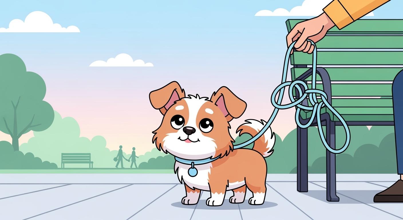 Small dog walking on a leash outdoors