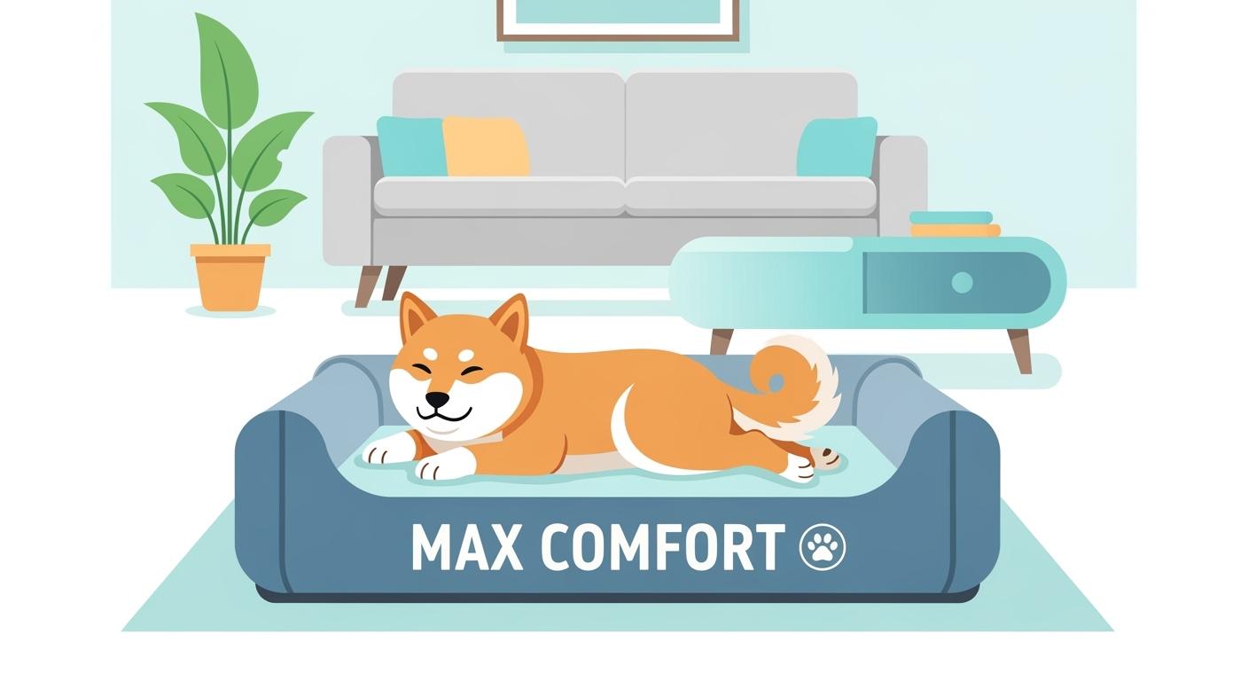 Medium dog resting on a flat open-surface bed with low edges
