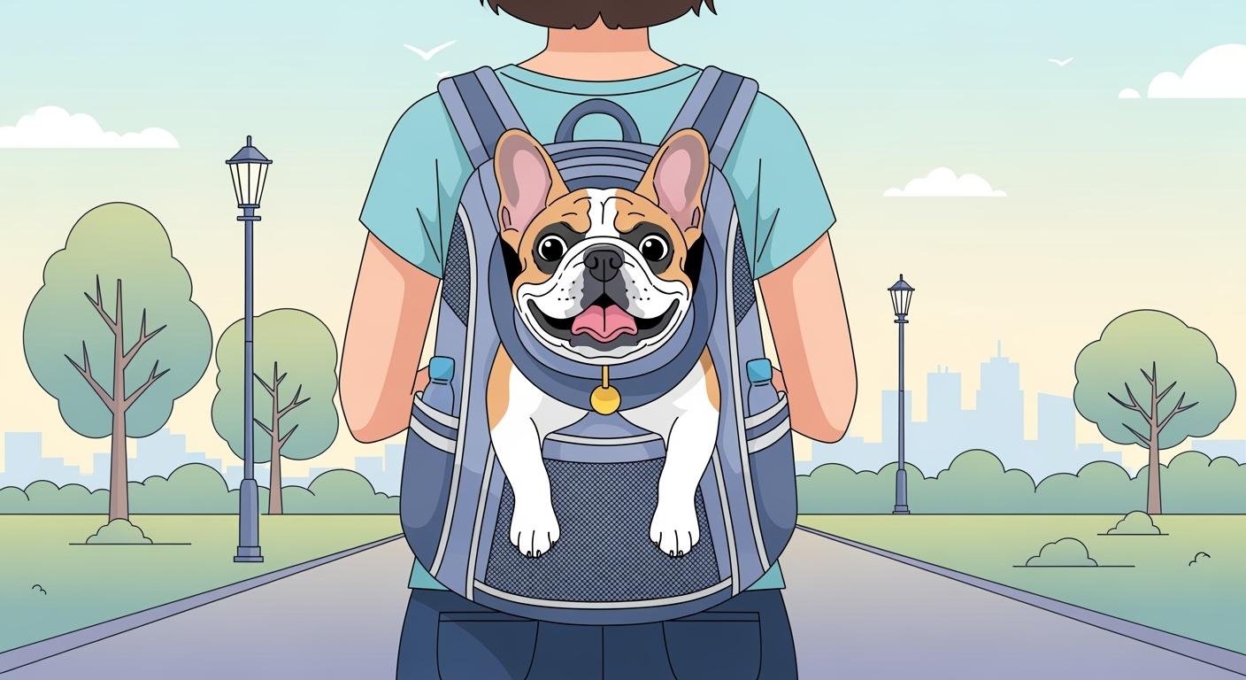 French Bulldog in a pet backpack carrier