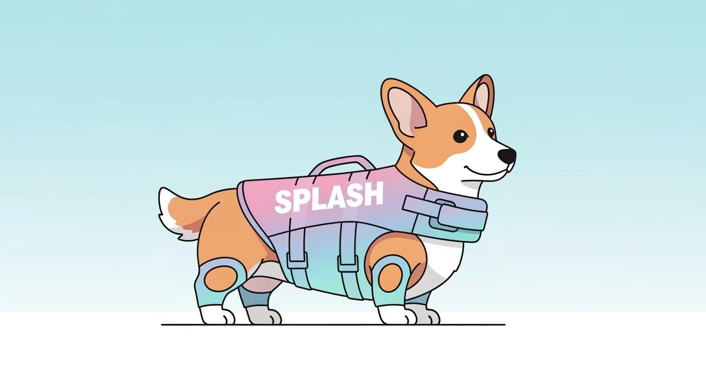 Short-legged dog wearing a life jacket with high leg clearance