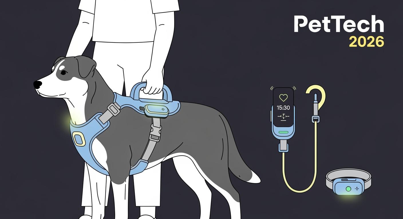 Medium dog wearing a harness with a top handle outdoors