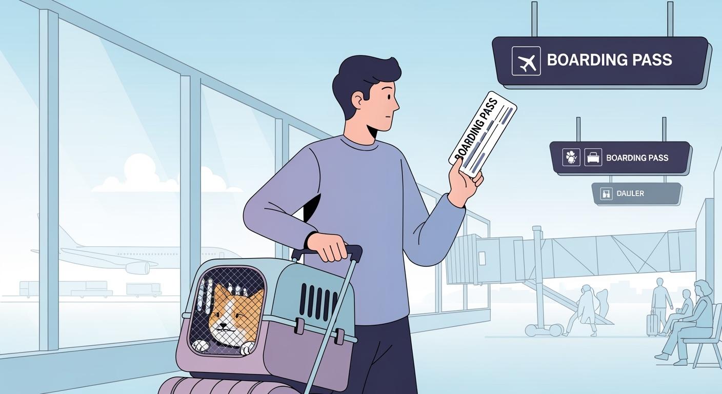 Small pet resting in a wheeled travel carrier