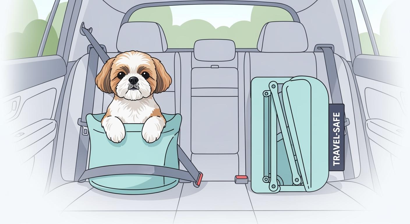 small dog resting in a foldable car seat