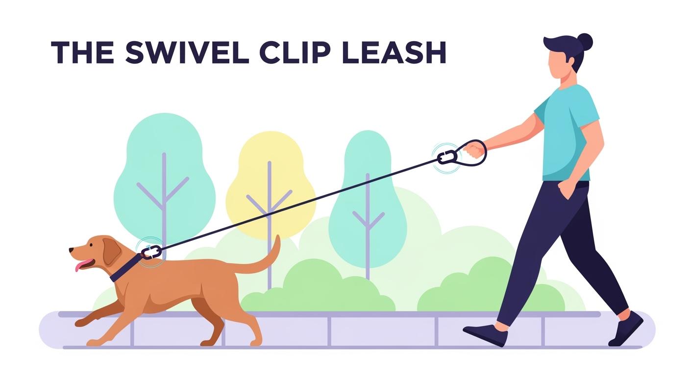 Dog walking outdoors on a leash attached to a harness