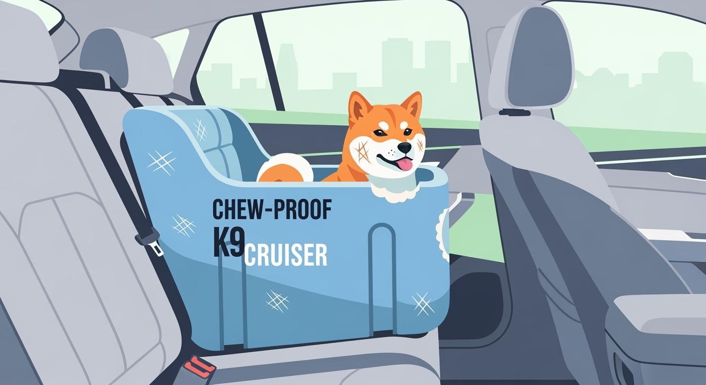 Dog riding in a durable car seat with reinforced fabric sides