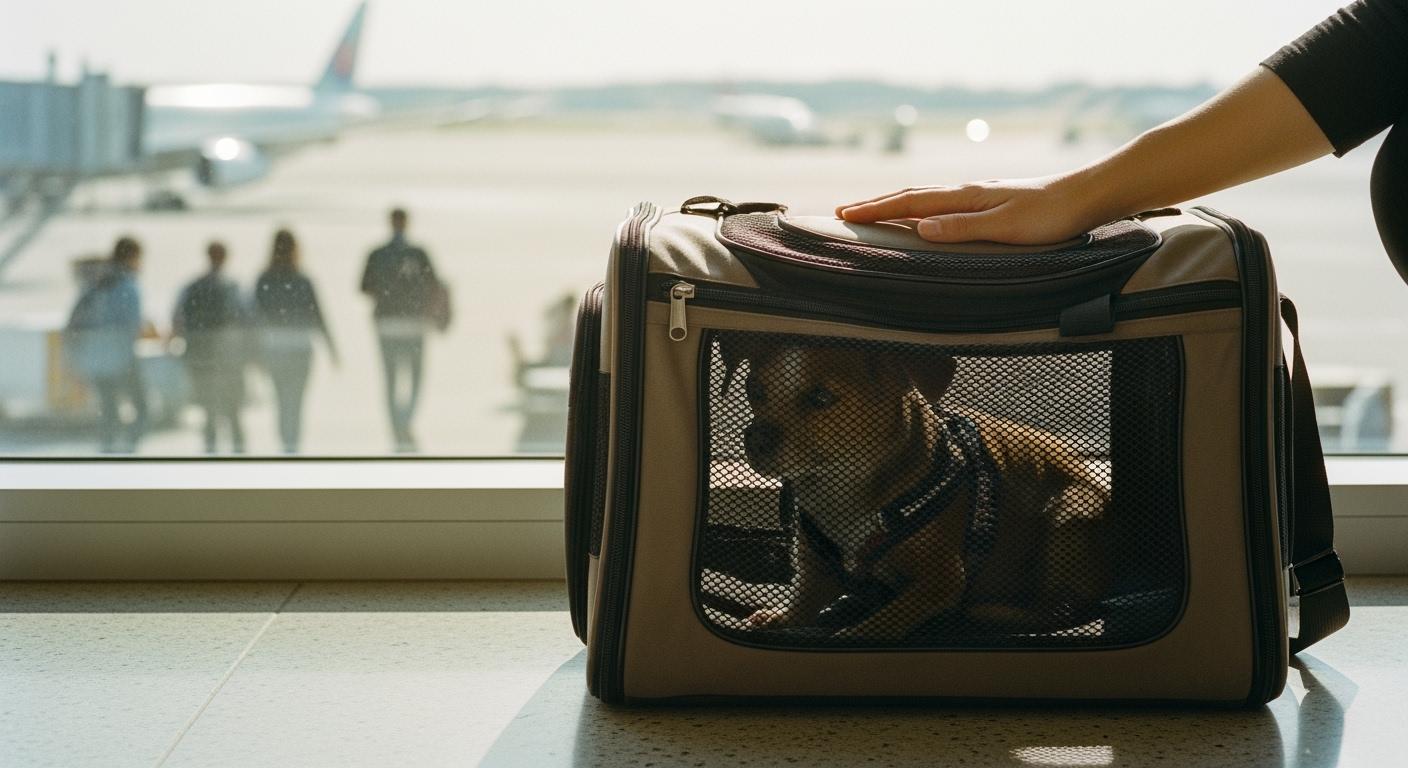 Airport dog carrier with secure zipper closure and reinforced mesh opening