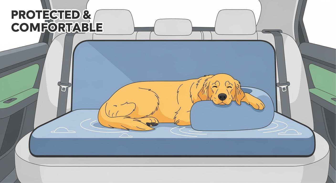 Dog bed on car back seat with water-resistant surface