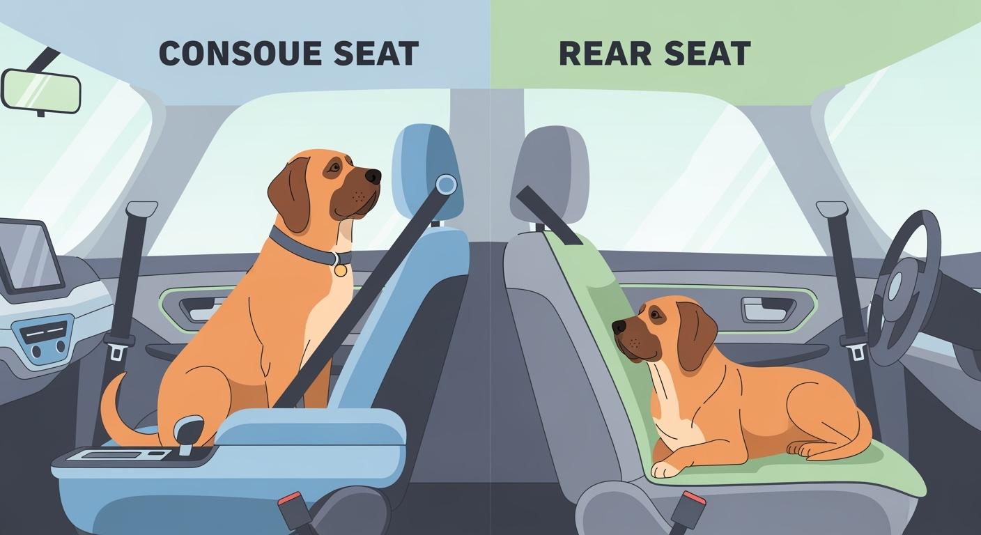 Dog riding near the center console in a car