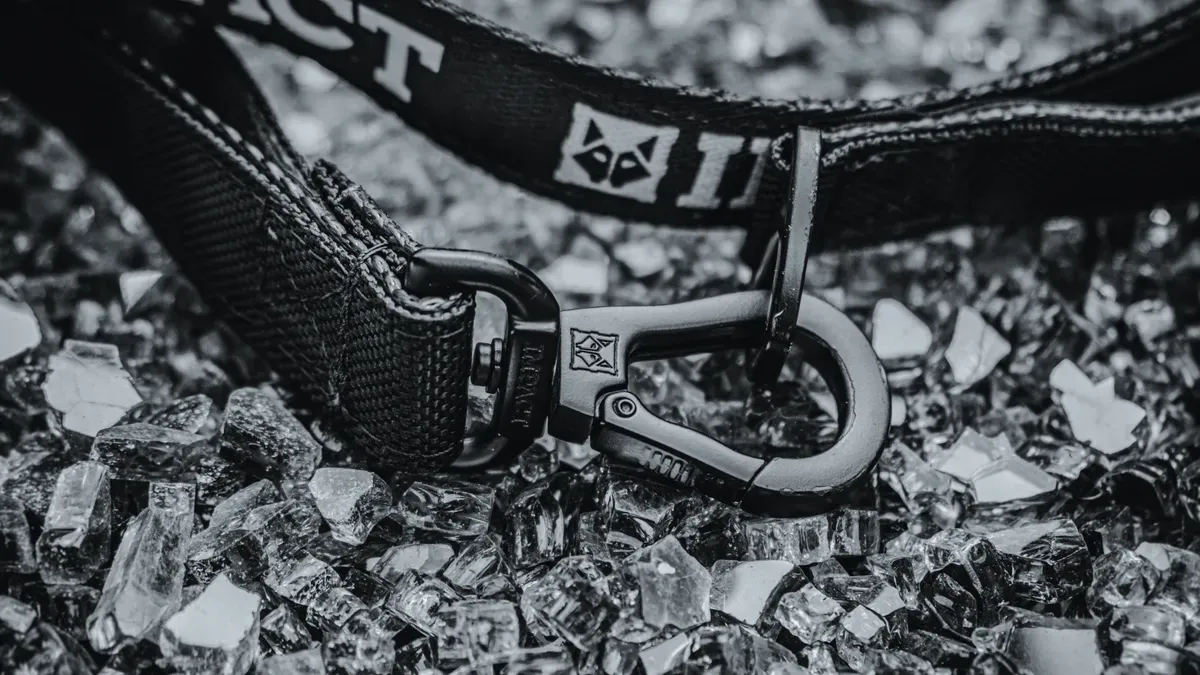 Dog leash with minimal seams and simple hardware design for easy cleaning