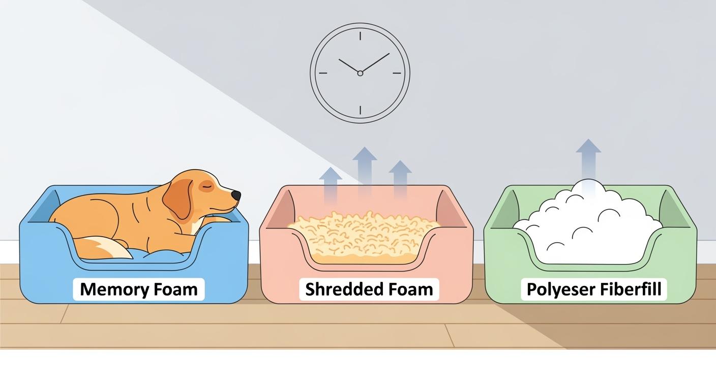 Dog bed material options including microfiber suede, canvas, and plush polyester covers