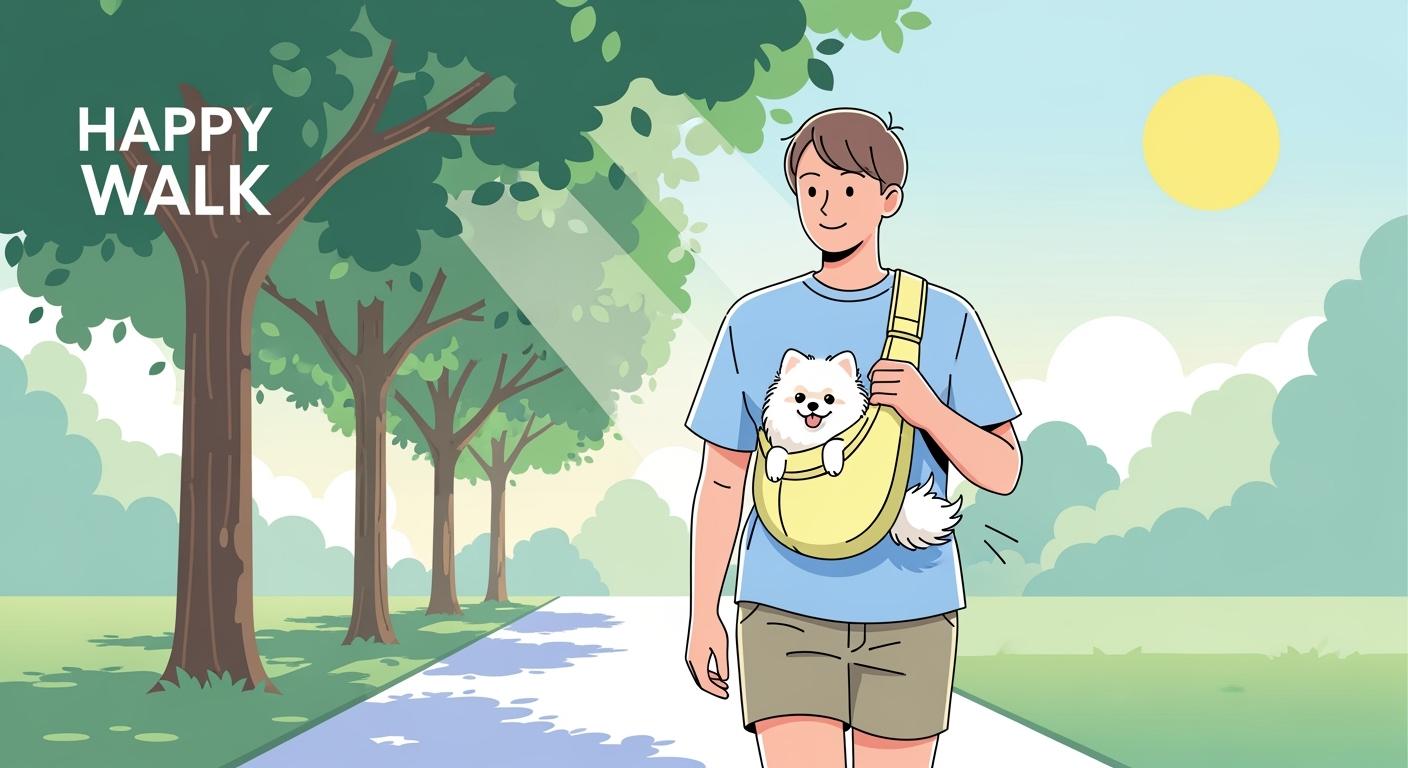 Dog in a sling carrier being carried outdoors