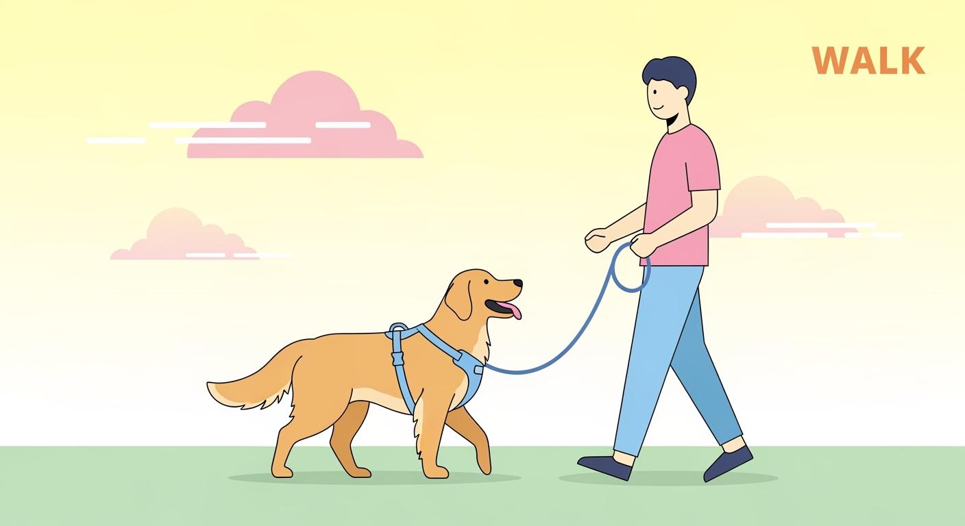 Dog walking on leash with body harness