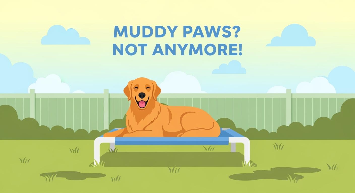 Outdoor dog bed on grass with clean surface design