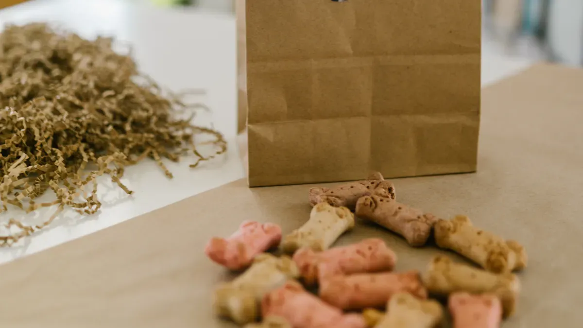 Shallow structured dog treat pouch with treats clearly visible and easy to grab near the opening