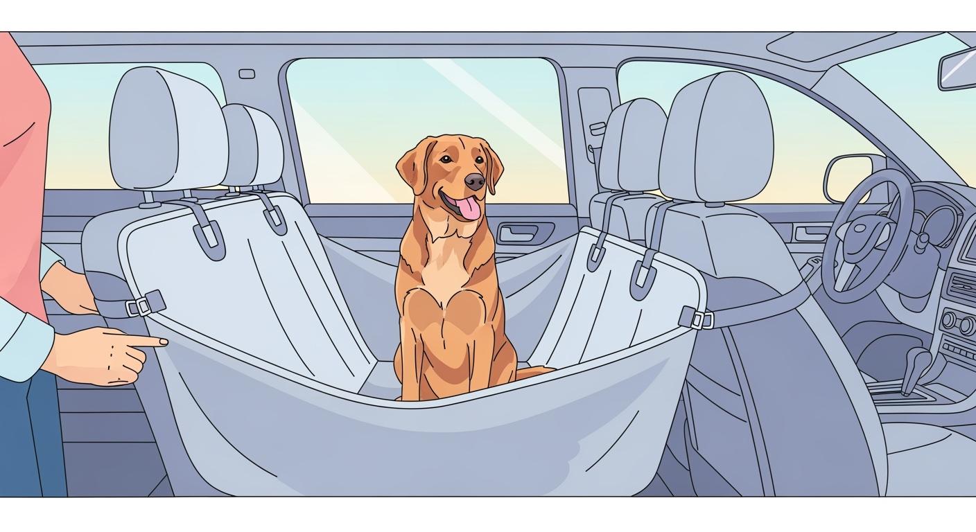 Dog resting on a rear hammock cover in a car