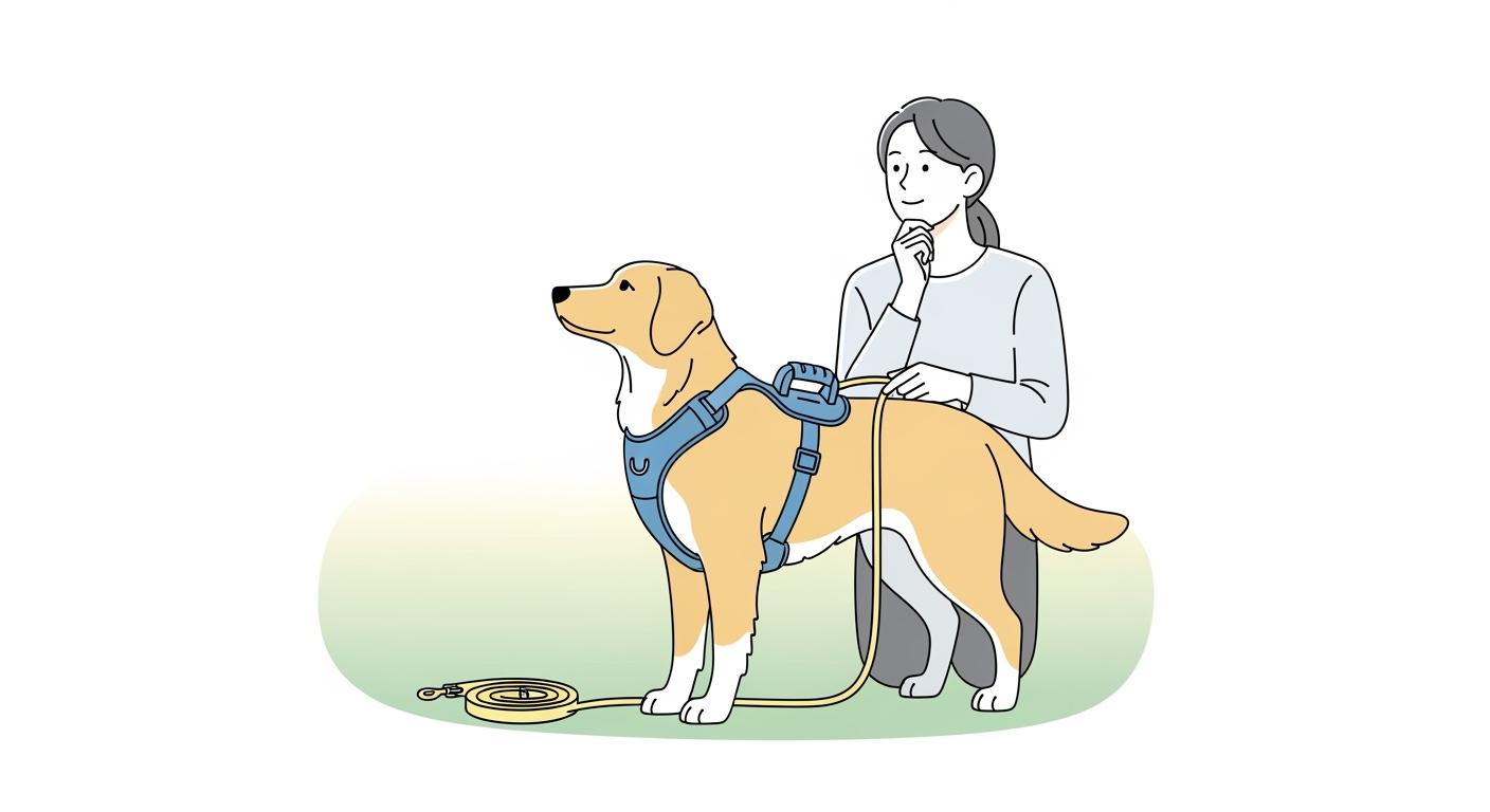 Dog wearing a no-pull harness outdoors