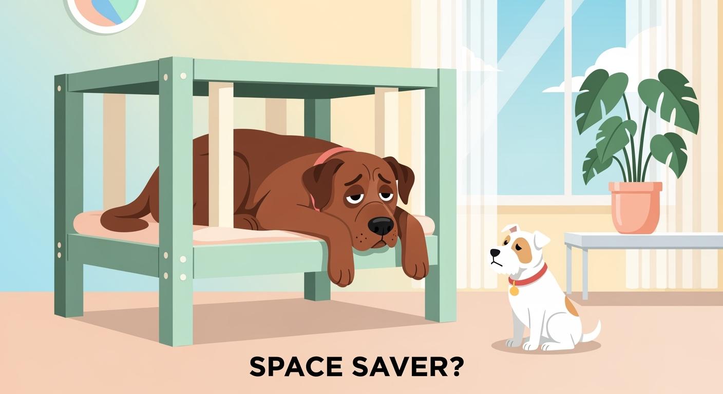 Large dog resting on an elevated bed with open mesh surface