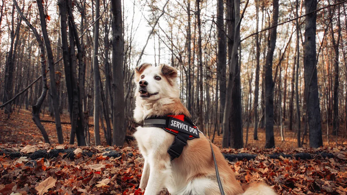 Handle placement comparison on tactical dog harness showing upper-back load zone position