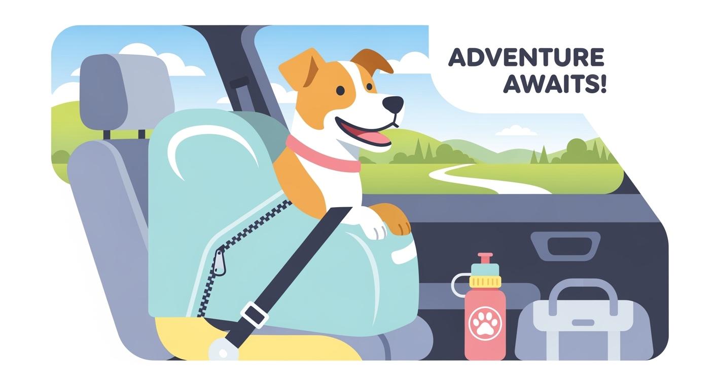 Medium dog resting in a car seat on a road trip