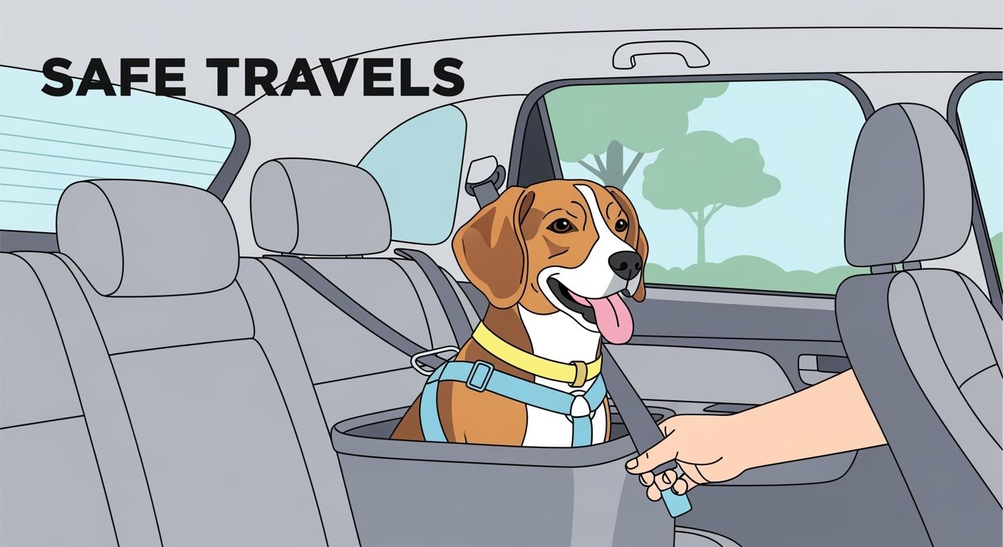 dog secured in rear car seat using a full body harness and tethered restraint system