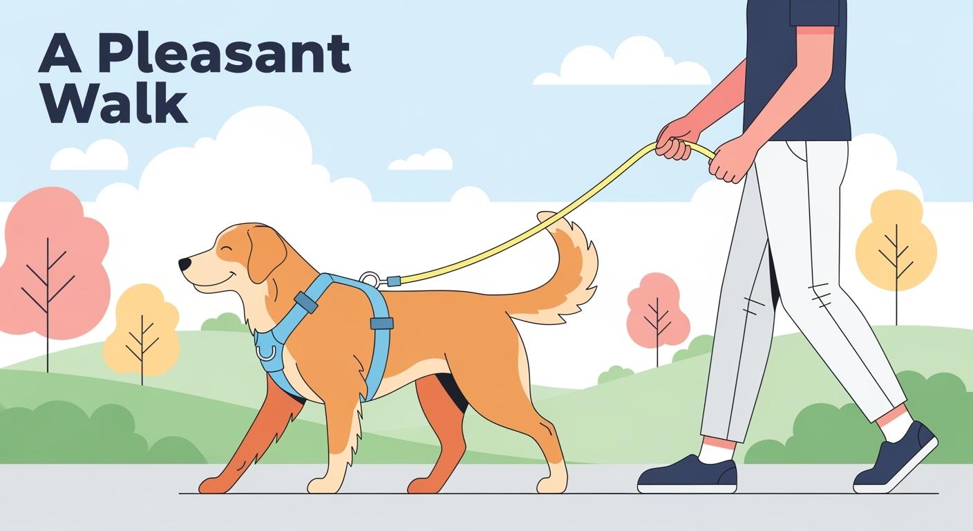 Medium dog walking in a well-fitted harness